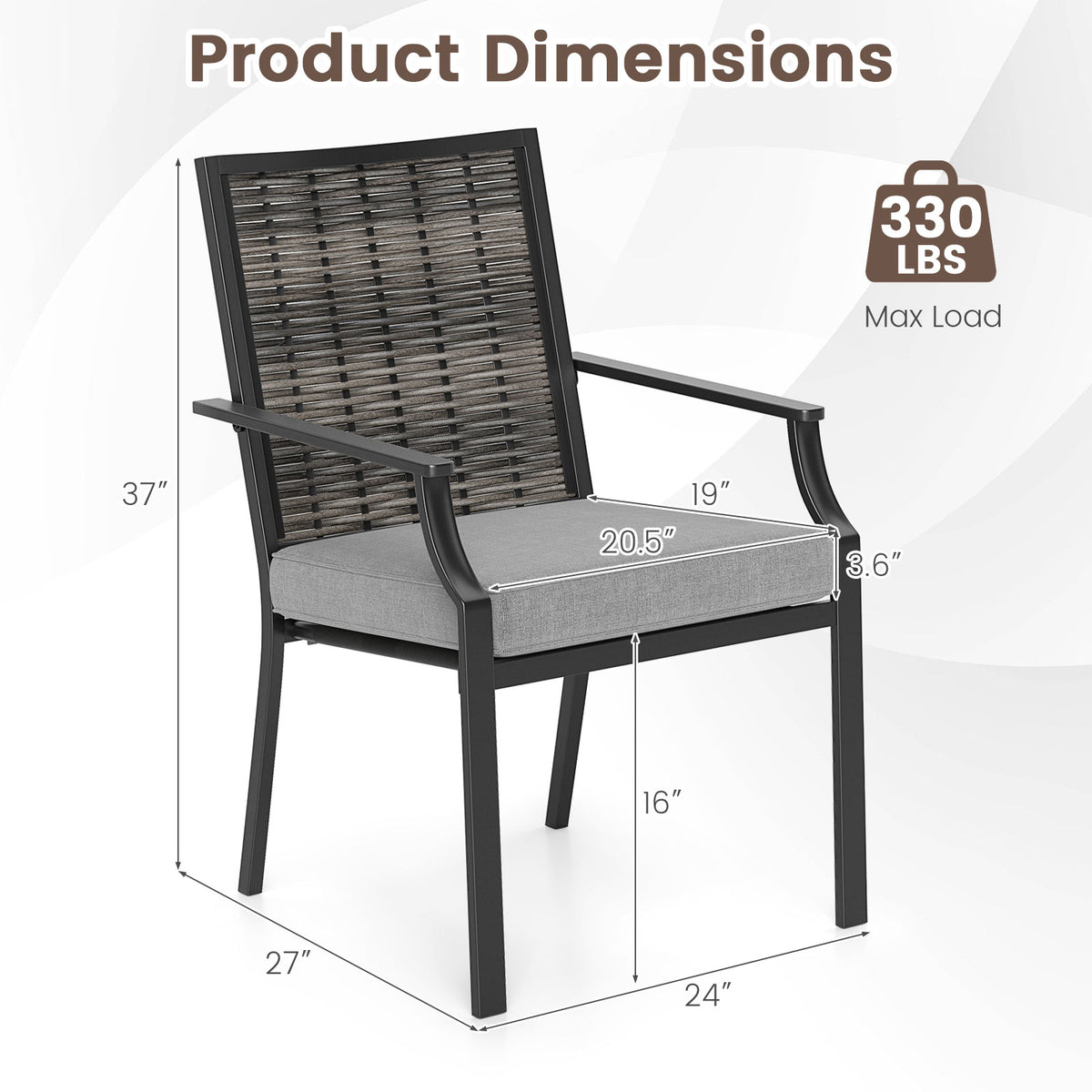 Stackable Wicker Patio Dining Chairs Set of 2 with Cushions