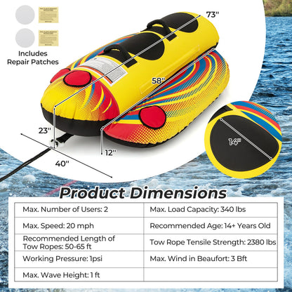 1 or 2 Person Inflatable Towable Tube Banana Boat for Boating
