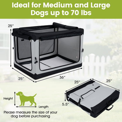 Collapsible Soft Dog Crate with 4 Mesh Doors - Large