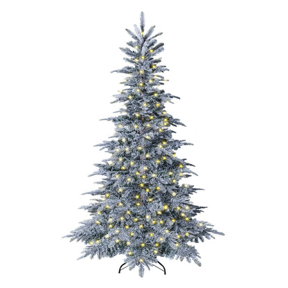 Pre-Lit Snow Flocked Artificial Christmas Tree with Easy-Setup Hinges for Holiday