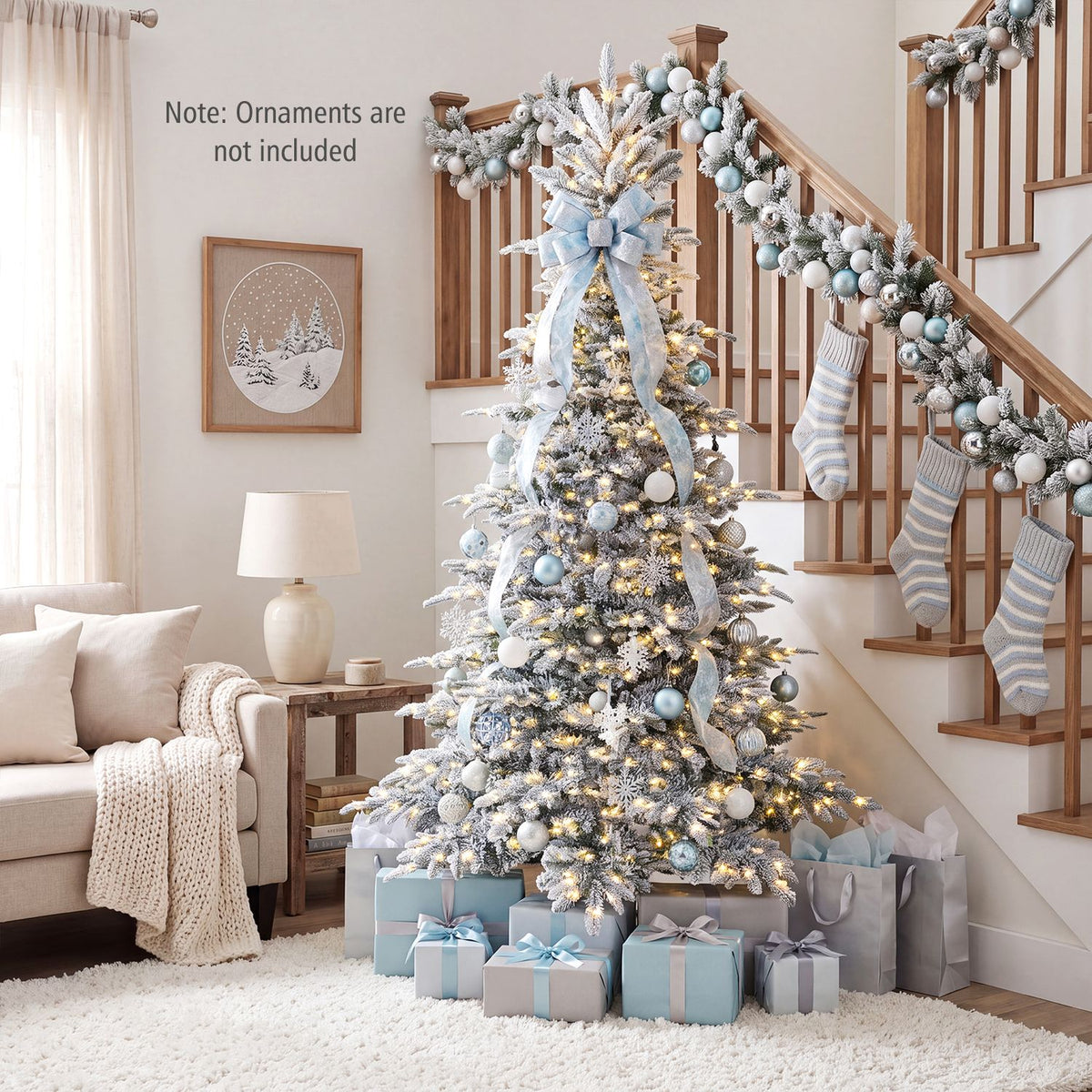 Pre-Lit Snow Flocked Artificial Christmas Tree with Easy-Setup Hinges for Holiday