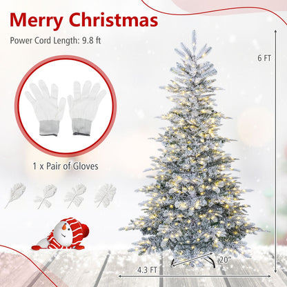 Pre-Lit Snow Flocked Artificial Christmas Tree with Easy-Setup Hinges for Holiday