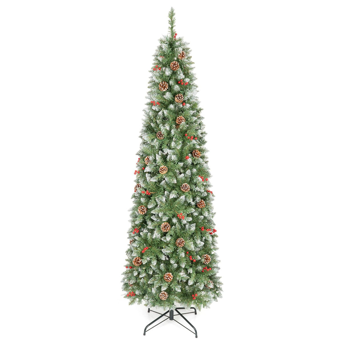 Pre-lit Artificial Pencil Christmas Tree with Pine Cones and Red Berries