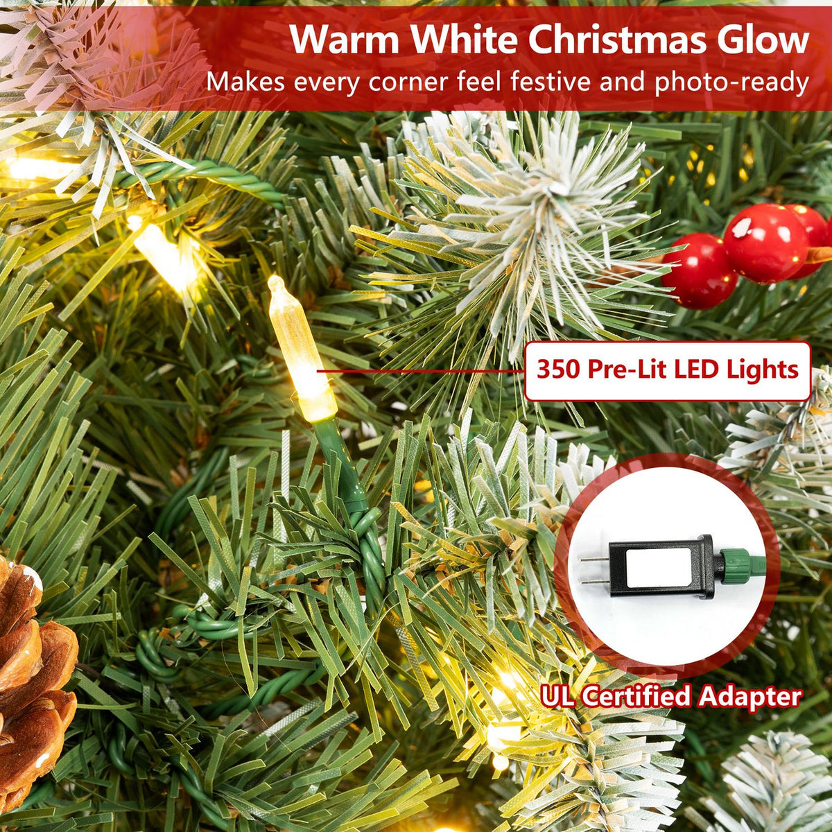 Pre-lit Artificial Pencil Christmas Tree with Pine Cones and Red Berries