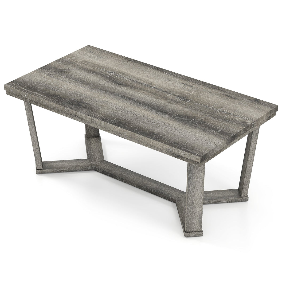 Rectangle Coffee Table Rubber Wood Base with Cross-Shaped Base-Gray