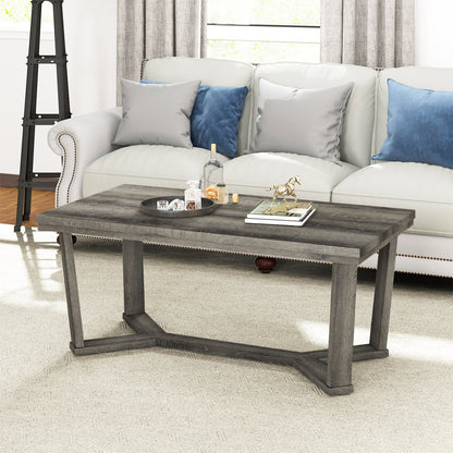 Rectangle Coffee Table Rubber Wood Base with Cross-Shaped Base-Gray