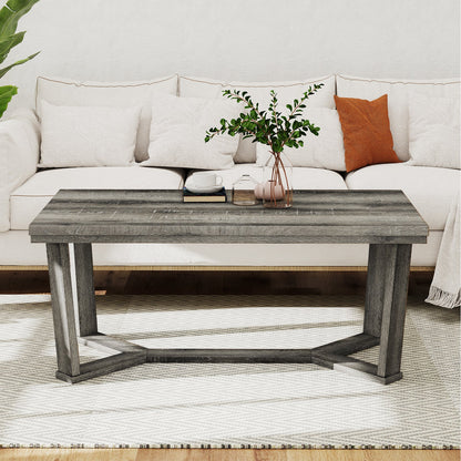 Rectangle Coffee Table Rubber Wood Base with Cross-Shaped Base-Gray