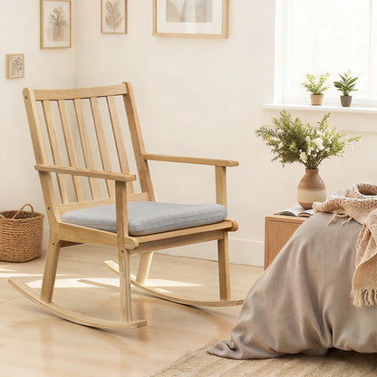 Rocking Chair with Cushion - Solid Rubber Wood Natural Finish