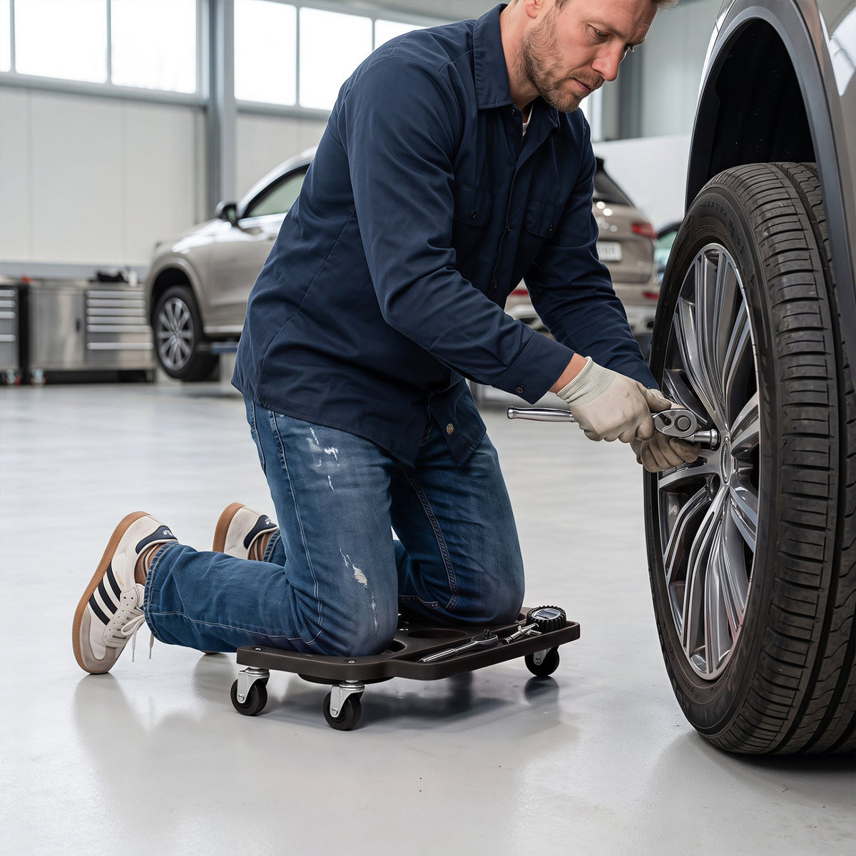 Rolling Knee Creeper with 360° Swivel Casters & Tool Trays