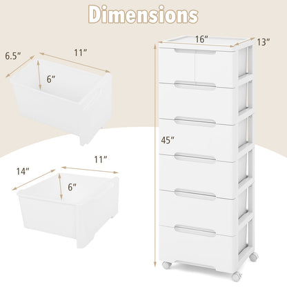 6-Drawer Rolling Storage Cabinet with Wheels - White