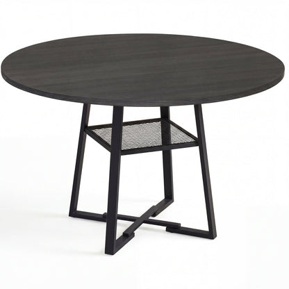 Round Dining Table for 4-6 with Storage Shelf and Metal Legs