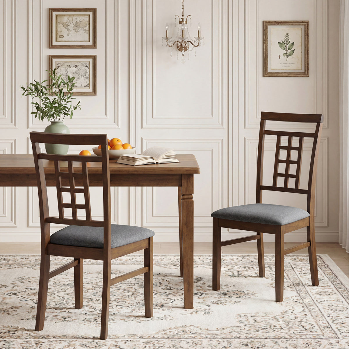 Dining Chairs Set of 2 with Lattice Back and Padded Seats