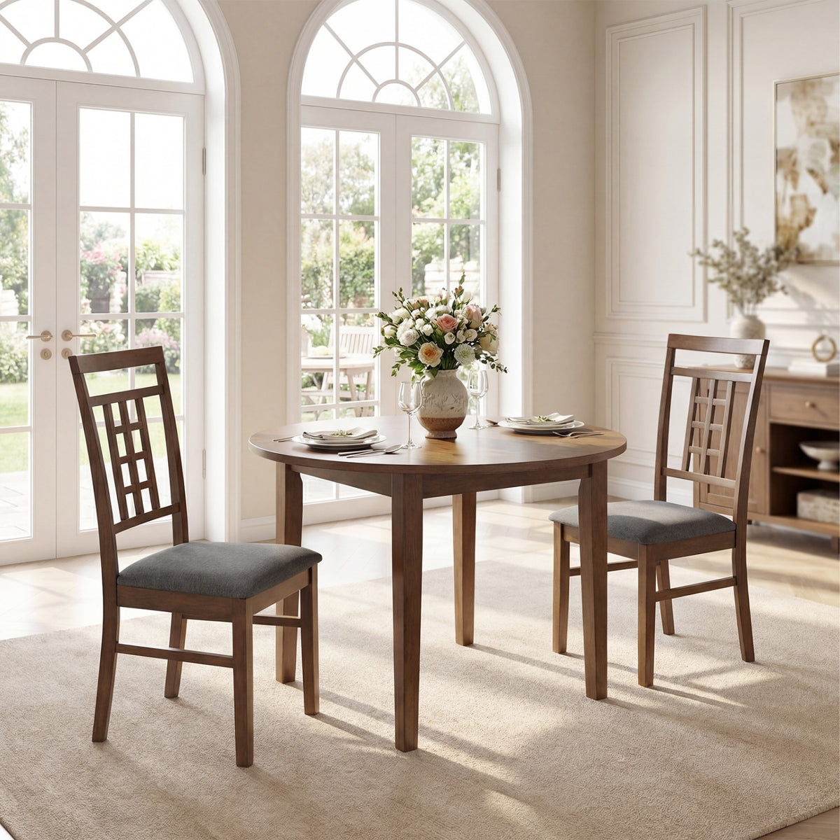 Dining Chairs Set of 2 with Lattice Back and Padded Seats