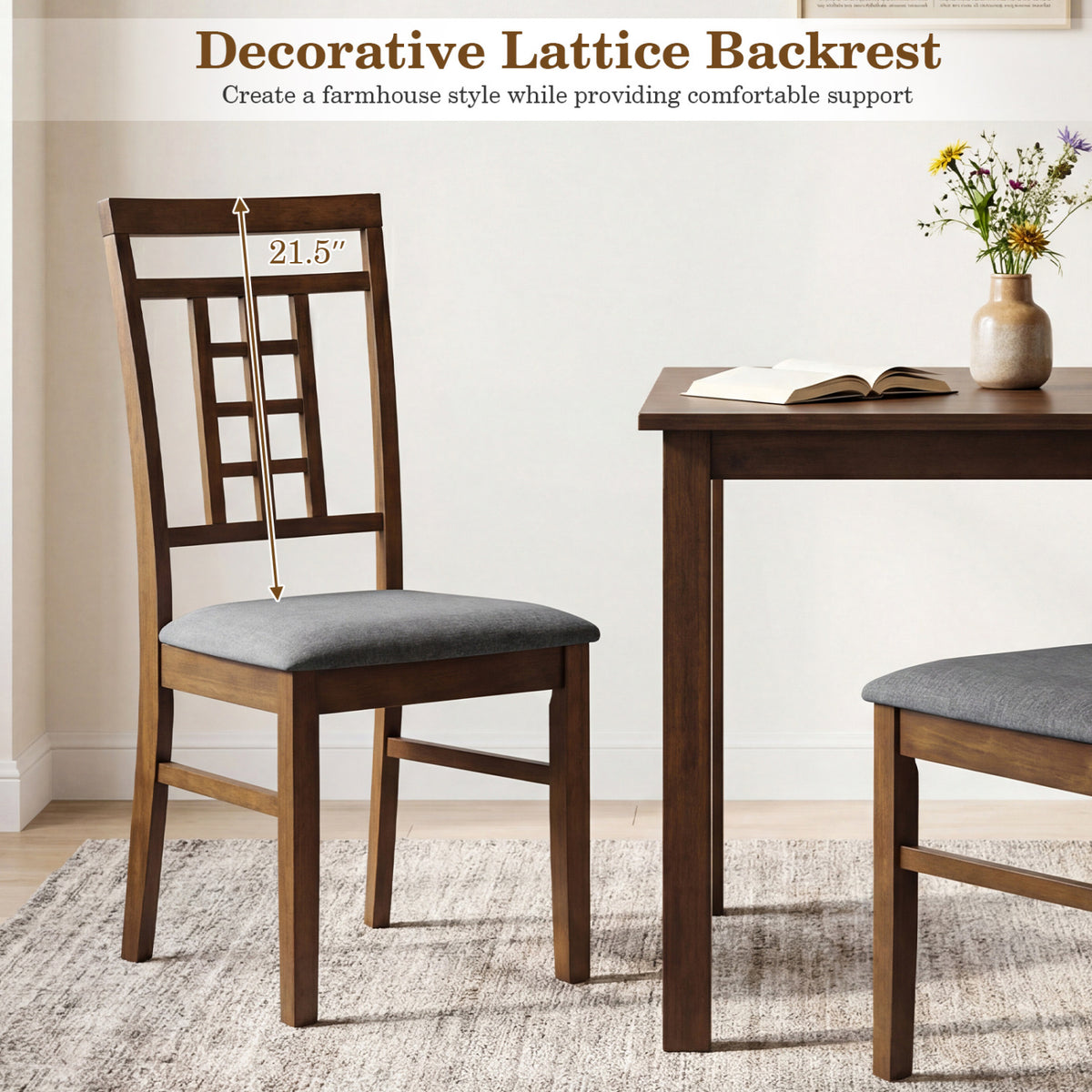 Dining Chairs Set of 2 with Lattice Back and Padded Seats