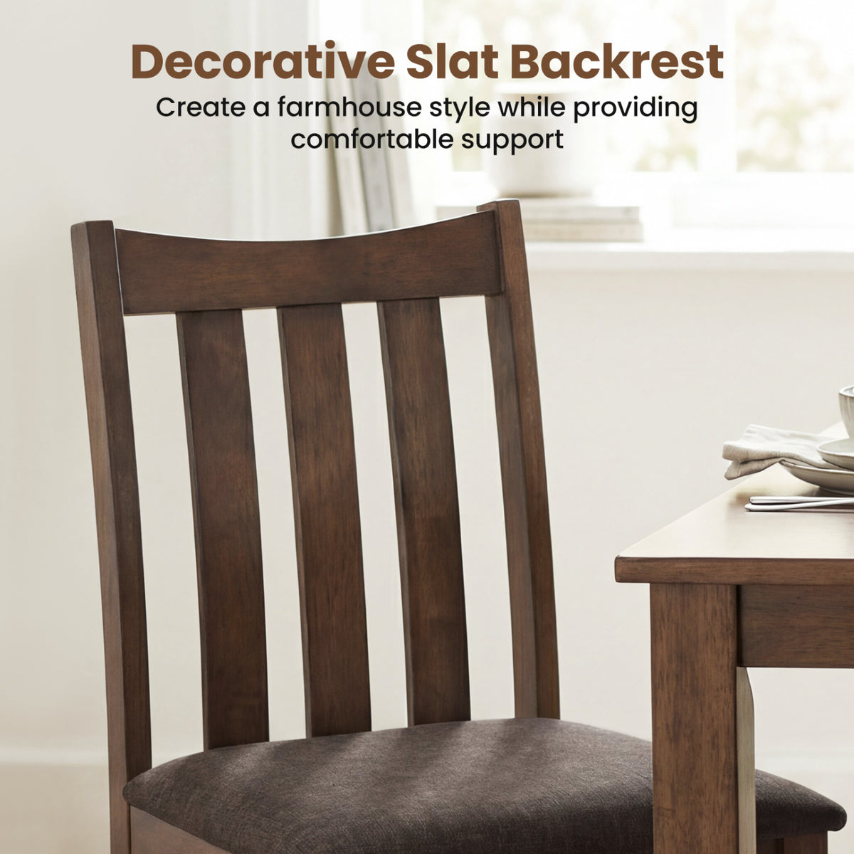 Dining Chairs Set of 2 with Slat Back and Padded Seats