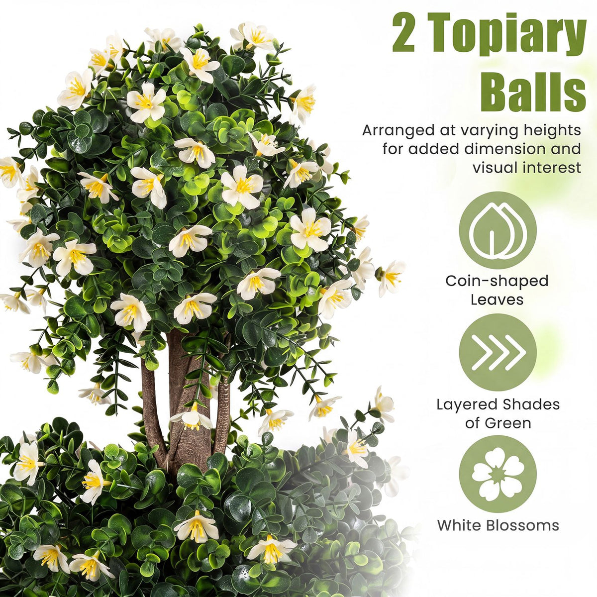 Set of 2 Artificial Topiary Trees Realistic Evergreen Plant with 2 Topiary Balls