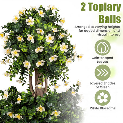 Set of 2 Artificial Topiary Trees Realistic Evergreen Plant with 2 Topiary Balls