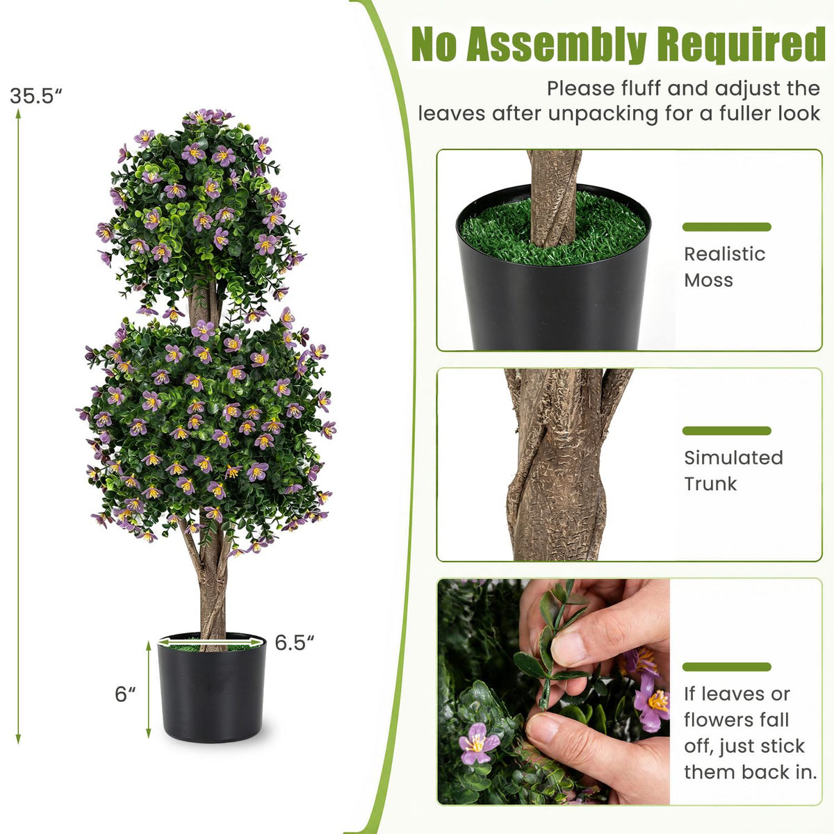 Set of 2 Artificial Topiary Trees Realistic Evergreen Plant with 2 Topiary Balls