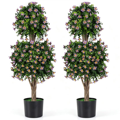 Set of 2 Artificial Topiary Trees Realistic Evergreen Plant with 2 Topiary Balls