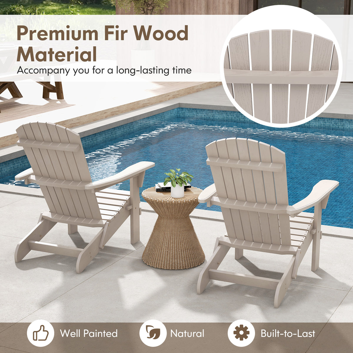 Folding Adirondack Chair with High Backrest - Gray