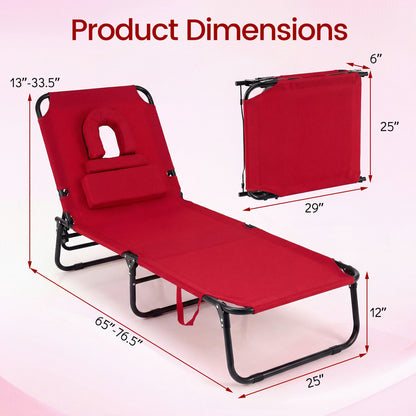 Folding Tanning Chair with Face Hole & 3 Pillows - Set of 2