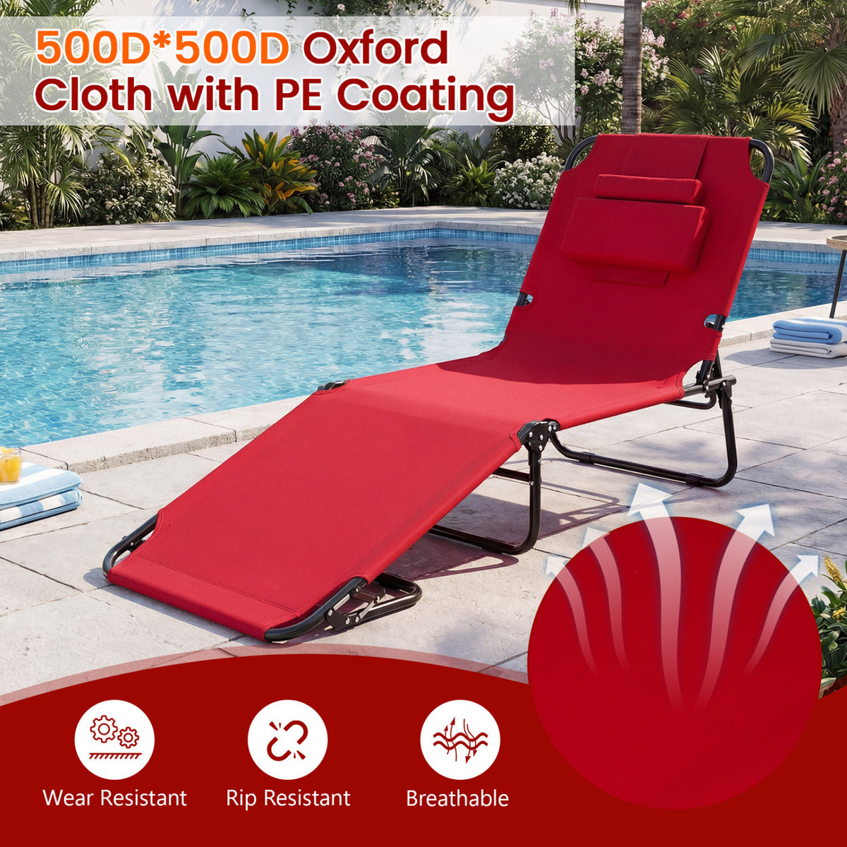 Folding Tanning Chair with Face Hole & 3 Pillows - Set of 2