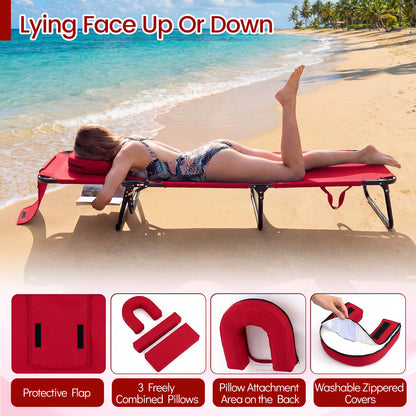 Folding Tanning Chair with Face Hole & 3 Pillows - Set of 2