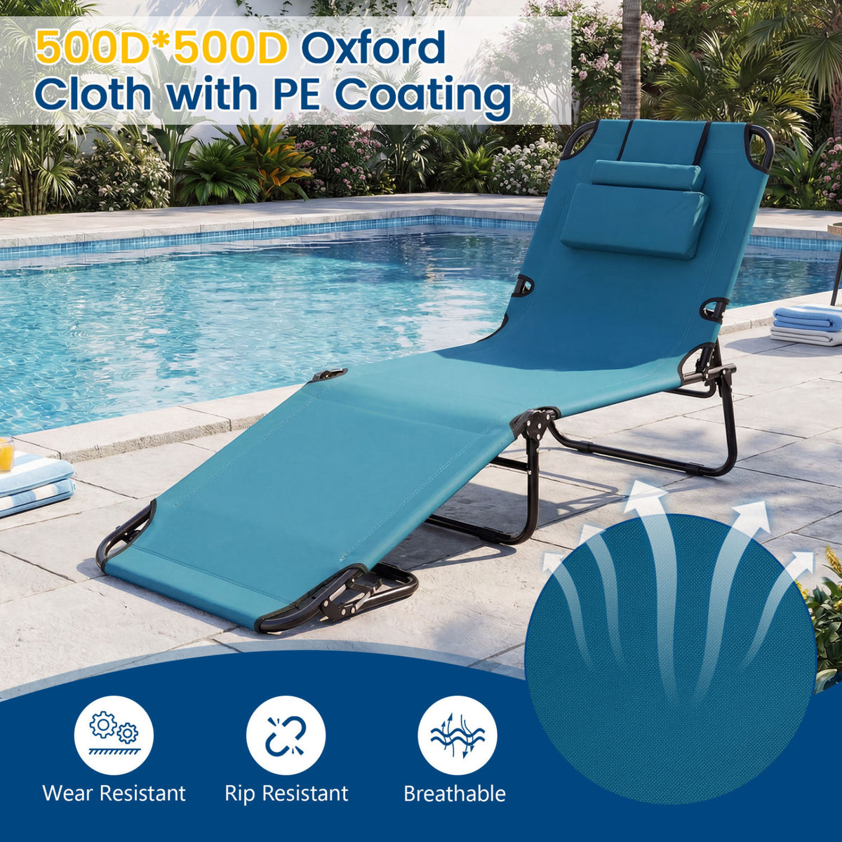 Folding Tanning Chair with Face Hole & 3 Pillows - Set of 2