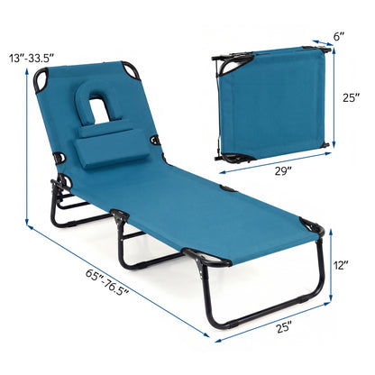 Folding Tanning Chair with Face Hole & 3 Pillows - Set of 2