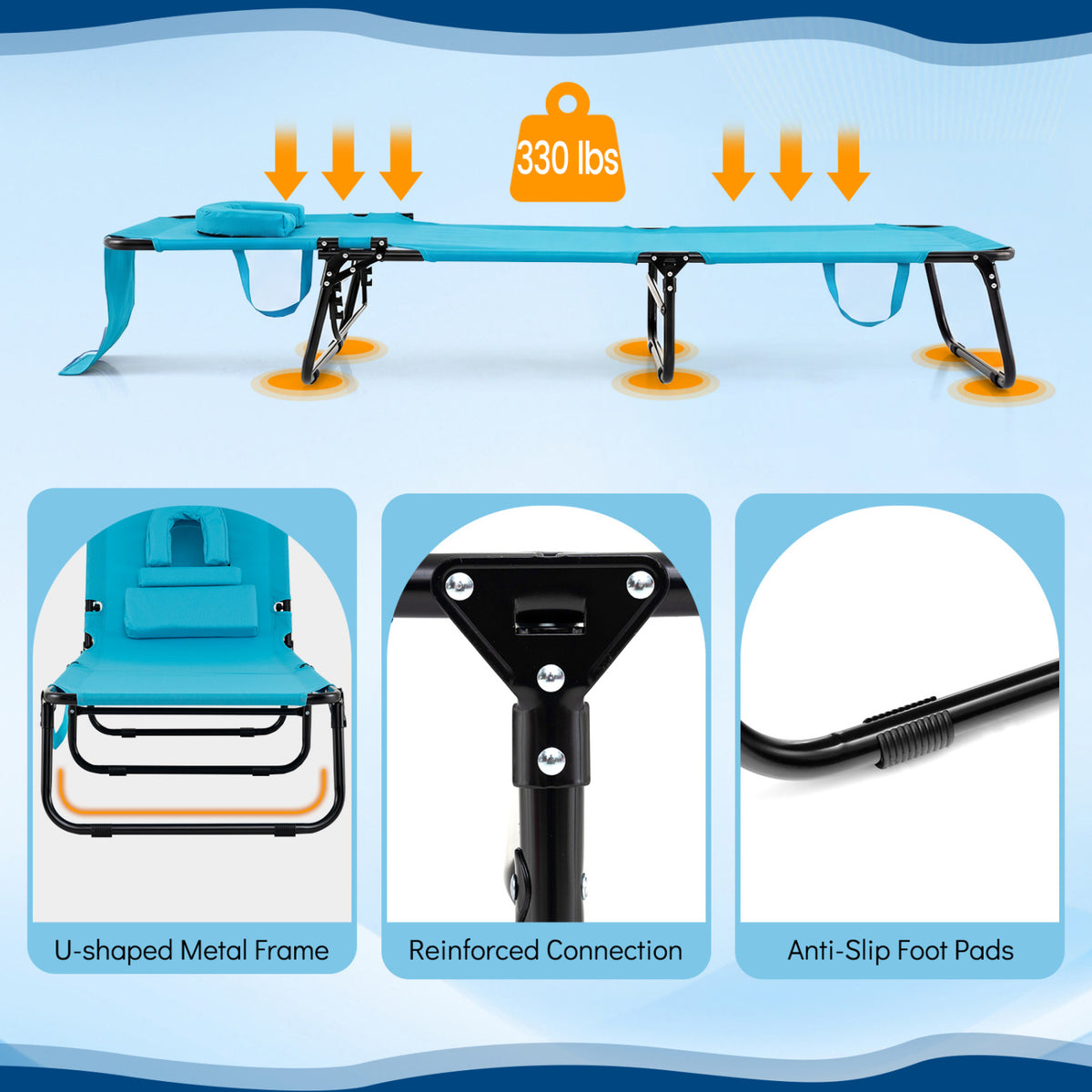 Folding Tanning Chair with Face Hole & 3 Pillows - Set of 2