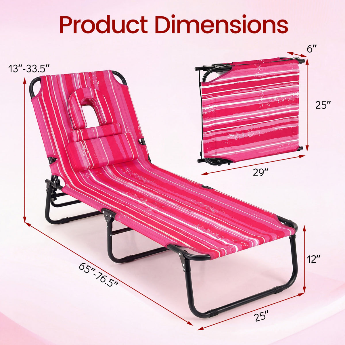 Folding Tanning Chair with Face Hole & 3 Pillows - Set of 2