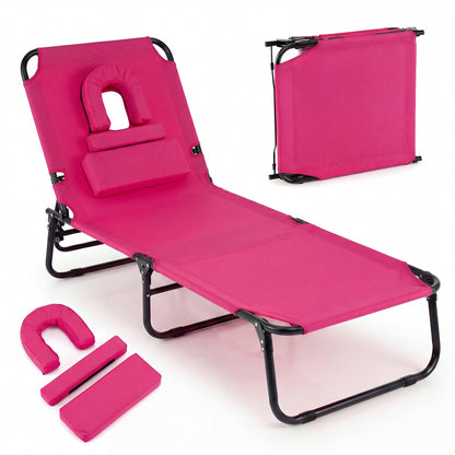 Folding Tanning Chair with Face Hole & 3 Pillows - Set of 2