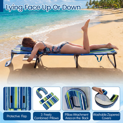 Folding Tanning Chair with Face Hole & 3 Pillows - Set of 2