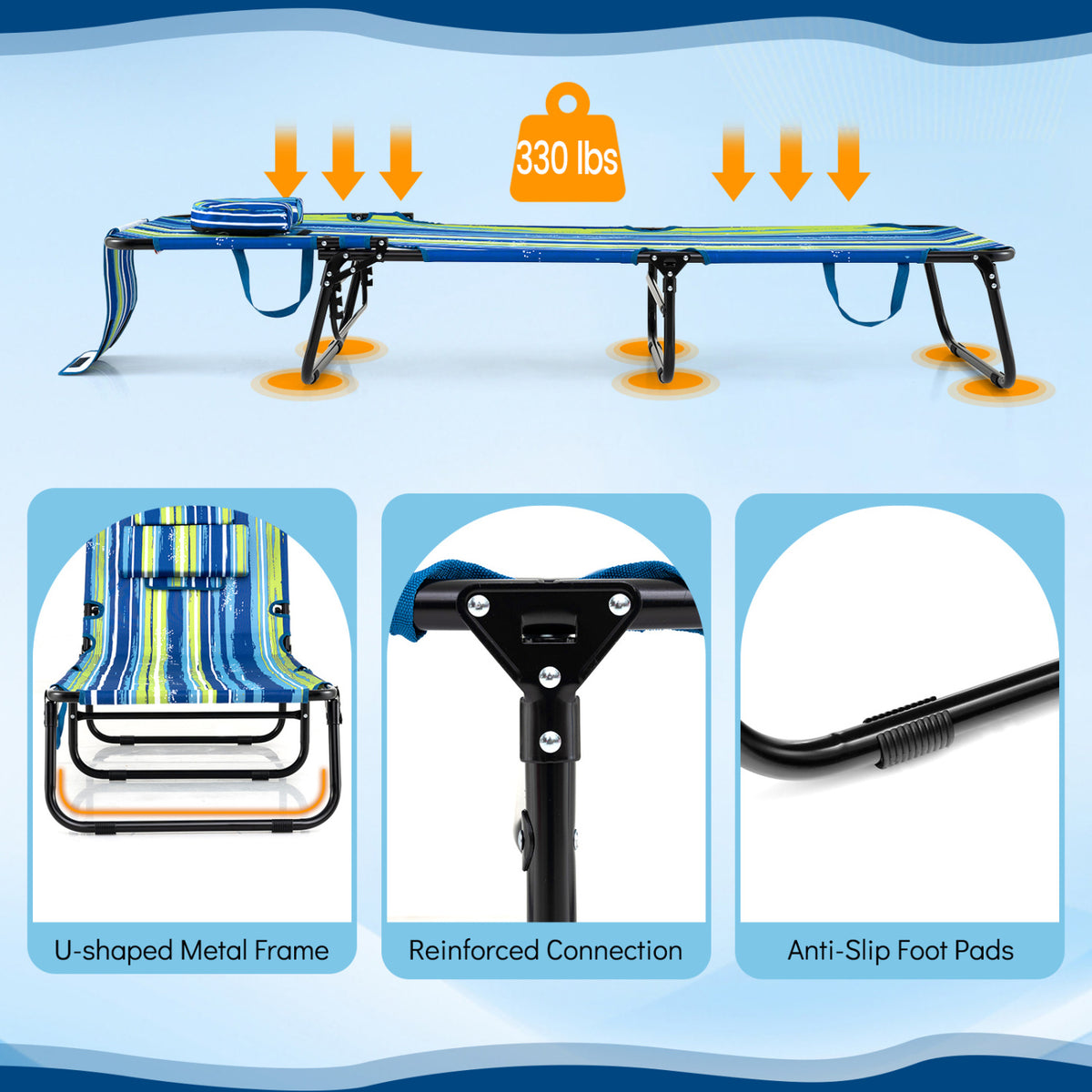 Folding Tanning Chair with Face Hole & 3 Pillows - Set of 2