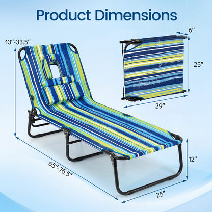 Folding Tanning Chair with Face Hole & 3 Pillows - Set of 2