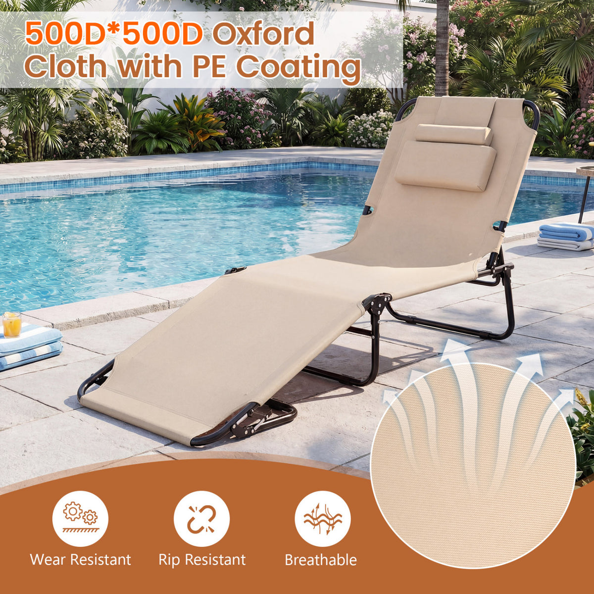 Folding Tanning Chair with Face Hole & 3 Pillows - Set of 2