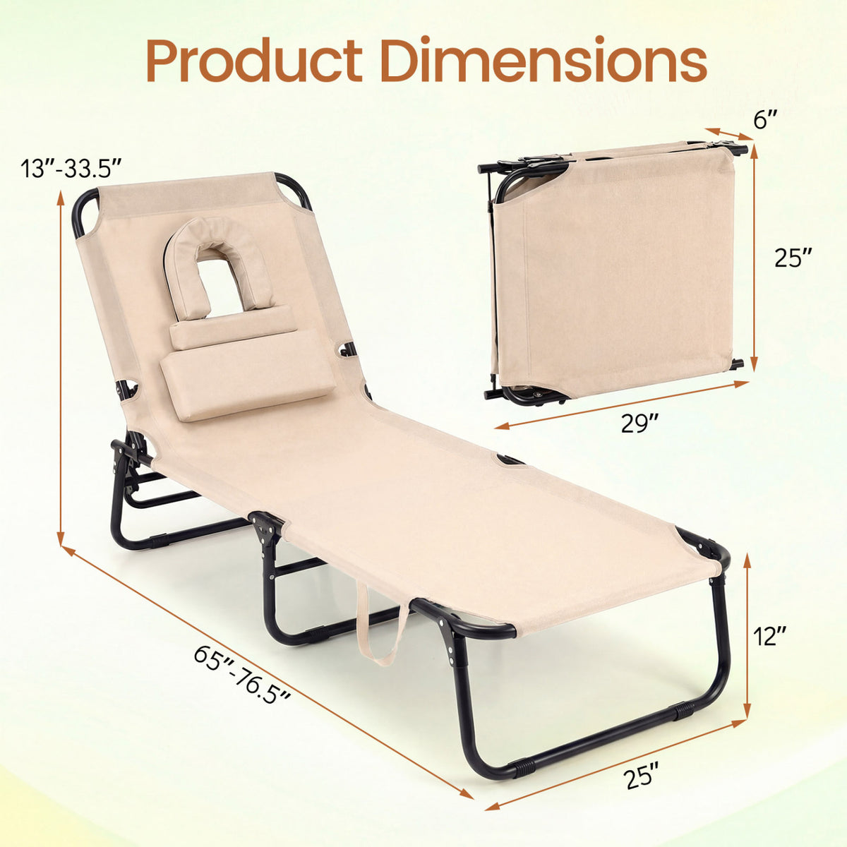 Folding Tanning Chair with Face Hole & 3 Pillows - Set of 2