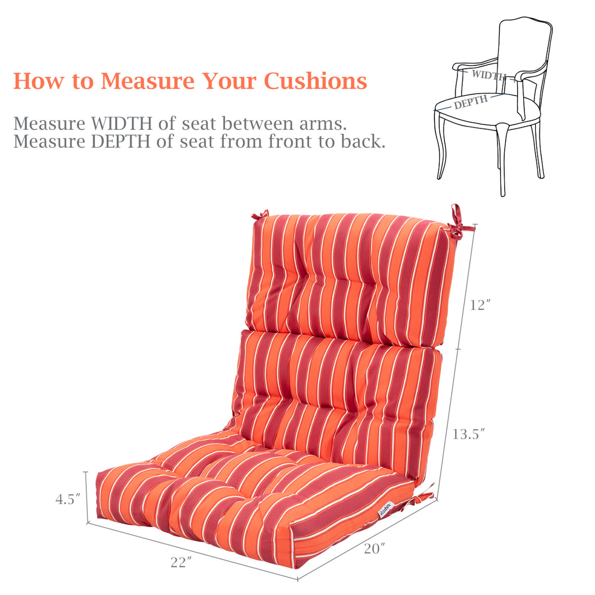 High Back Chair Cushion Set of 2 with Adjustable Height
