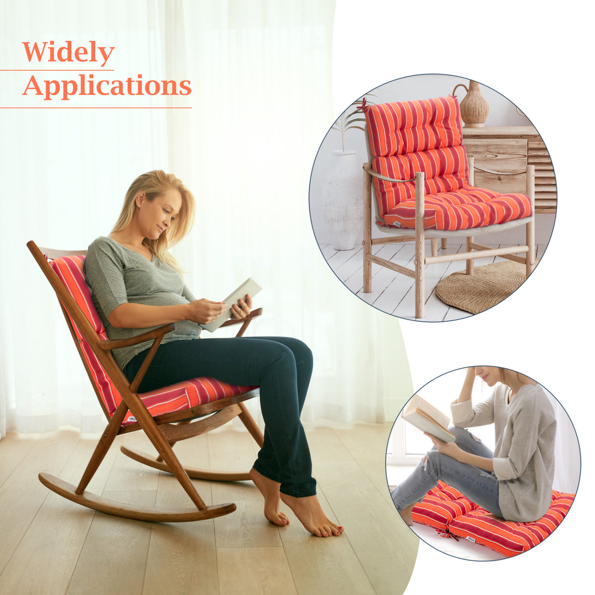High Back Chair Cushion Set of 2 with Adjustable Height