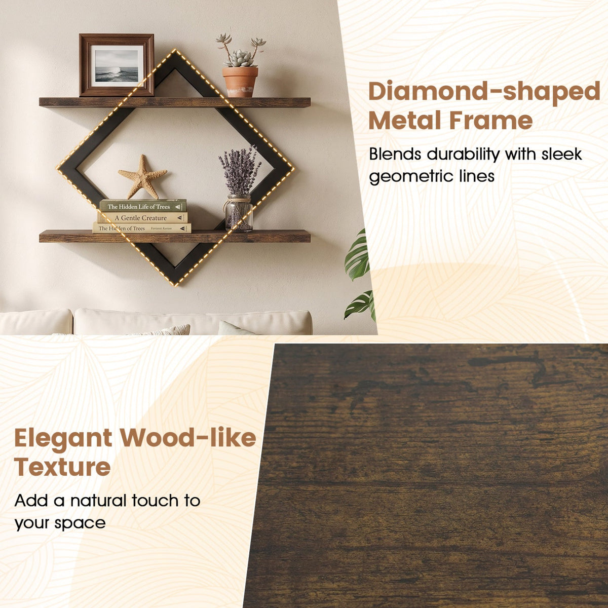 Metal Floating Wall Shelves Set of 2 with Geometric Frame