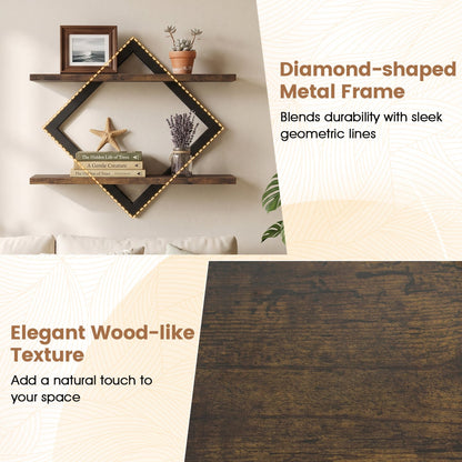 Metal Floating Wall Shelves Set of 2 with Geometric Frame