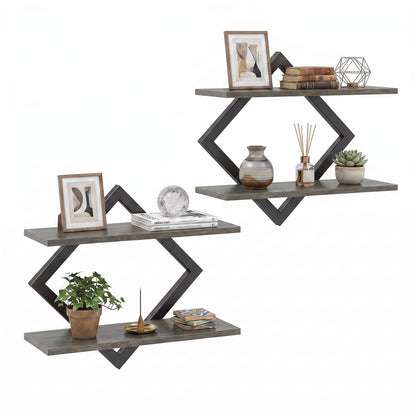 Metal Floating Wall Shelves Set of 2 with Geometric Frame