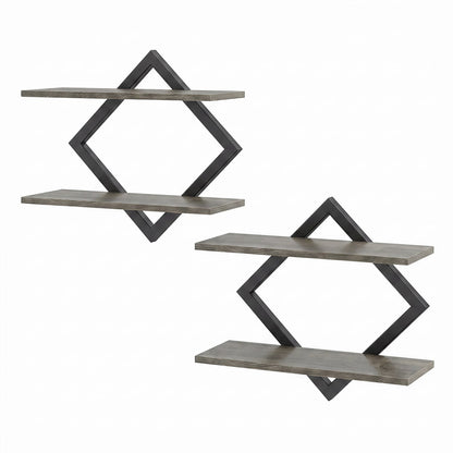 Metal Floating Wall Shelves Set of 2 with Geometric Frame