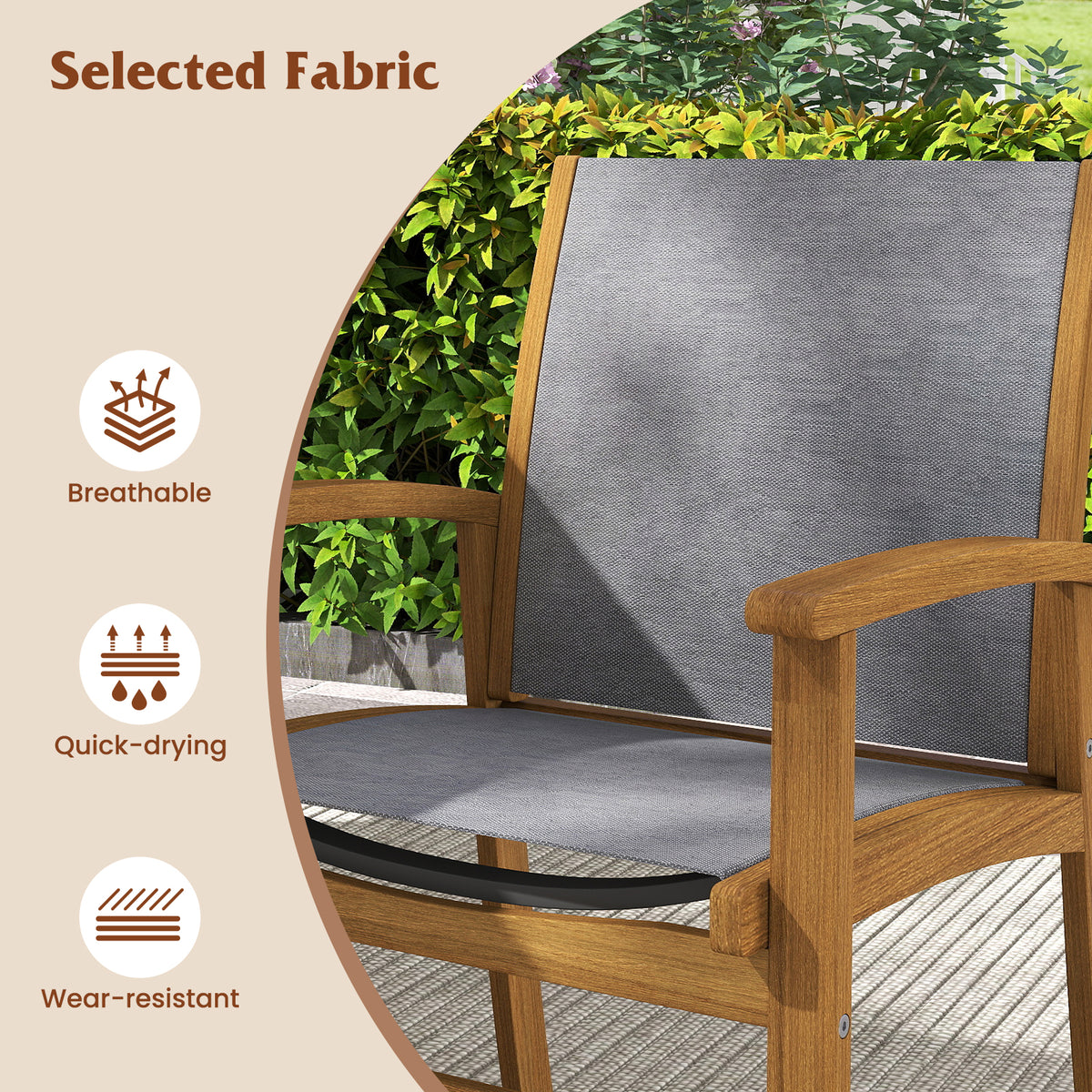 Patio Dining Chairs Set of 2 with Acacia Wood Frame