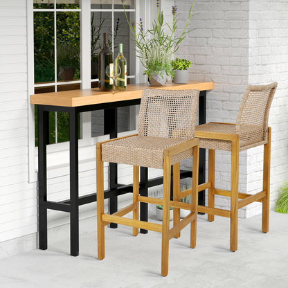 Rattan Patio Bar Stools Set of 2 with Backrest