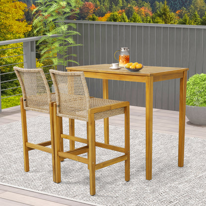 Rattan Patio Bar Stools Set of 2 with Backrest