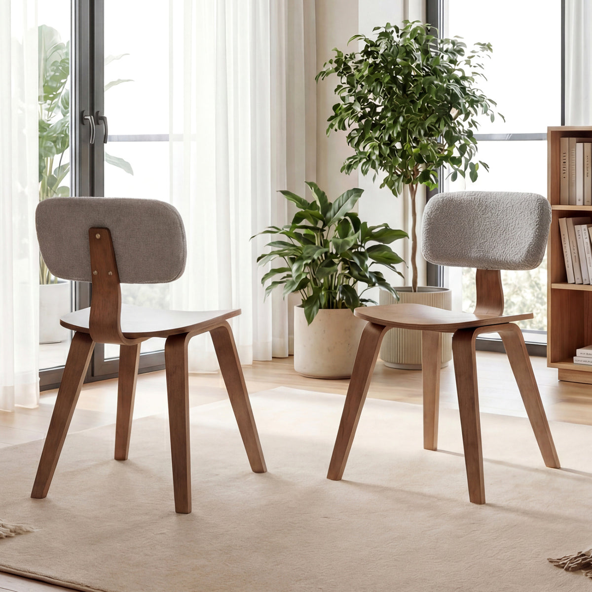 Rubber Wood Dining Chairs with Teddy Velvet Backrest, Set of 2