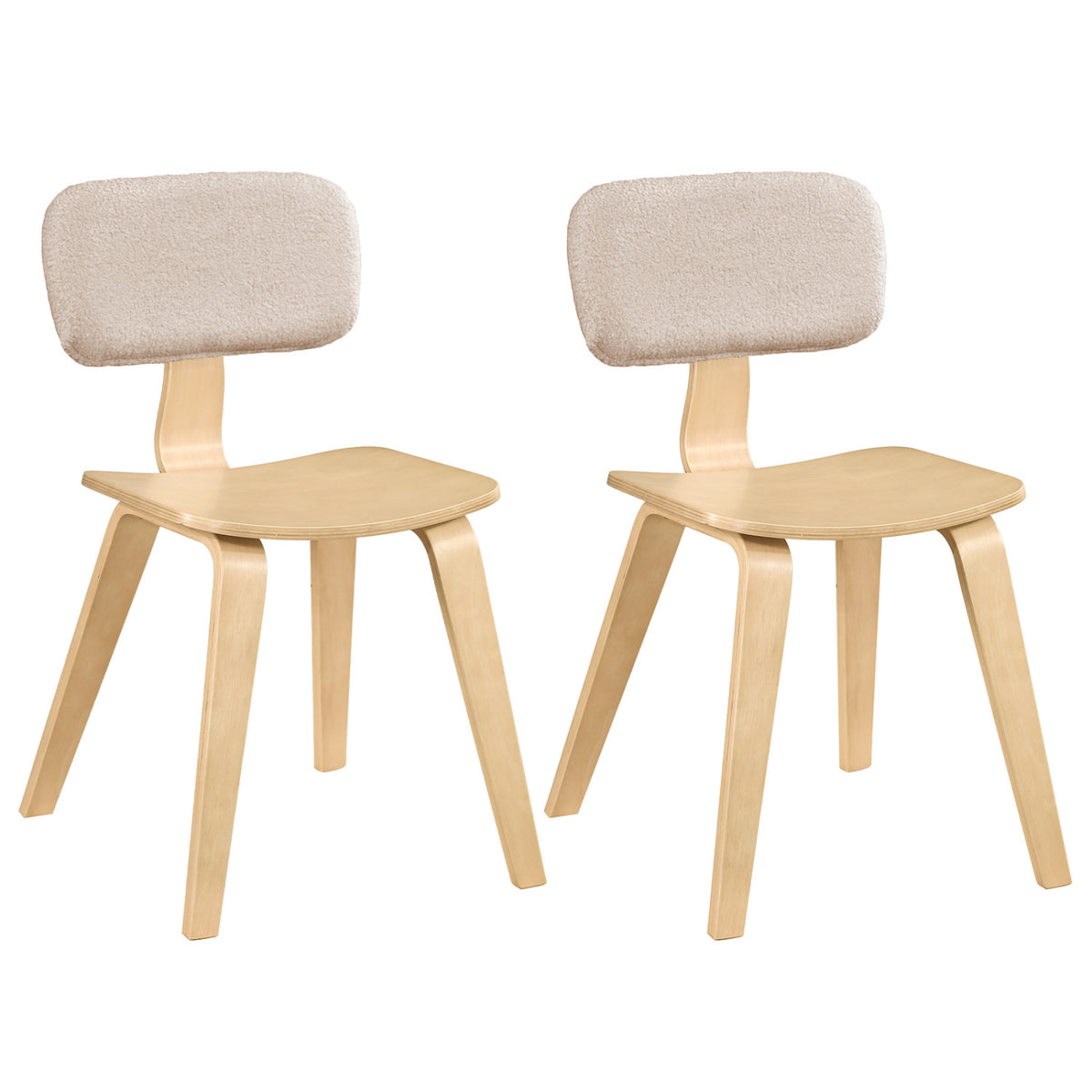 Rubber Wood Dining Chairs with Teddy Velvet Backrest, Set of 2