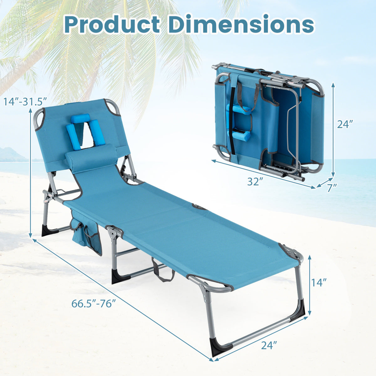 Adjustable Tanning Lounge Chair Set of 2 with Face Hole