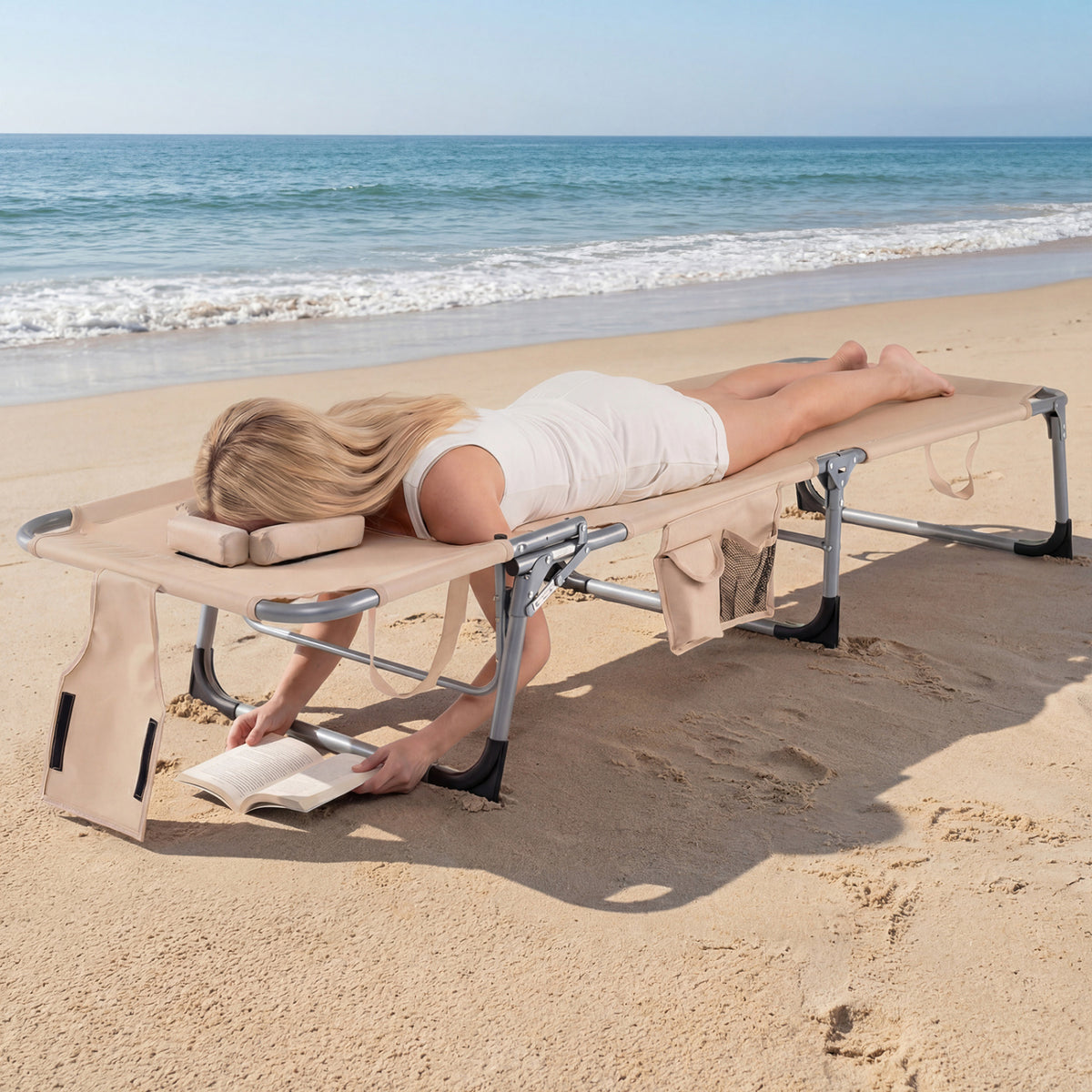 Adjustable Tanning Lounge Chair Set of 2 with Face Hole
